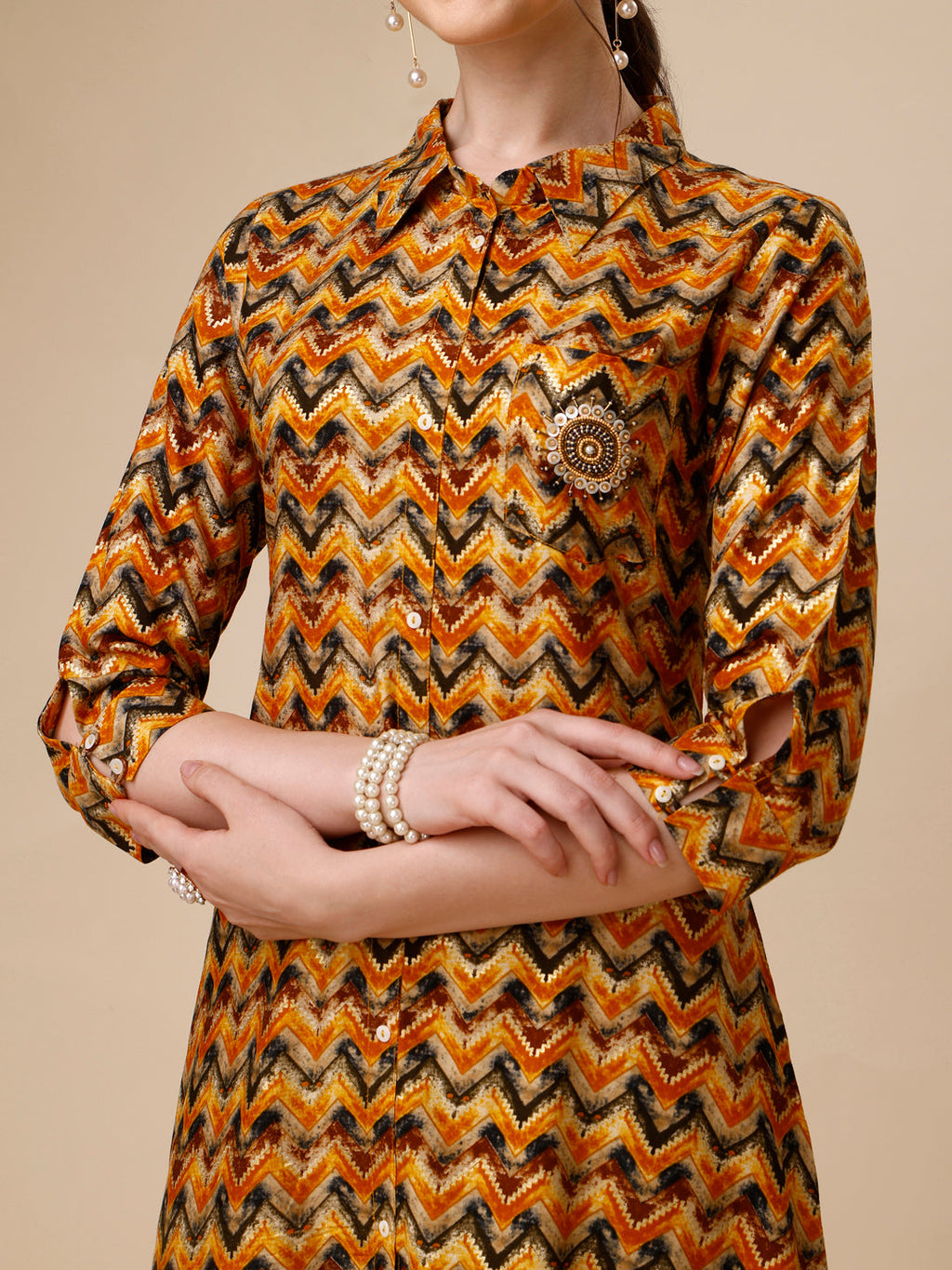 Placement Embroidered Chevron Printed Asymmetric Co-Ords, Multicolor - Hiral Fashion | Grocsy