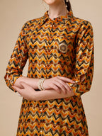 Placement Embroidered Chevron Printed Asymmetric Co-Ords, Multicolor - Hiral Fashion | Grocsy