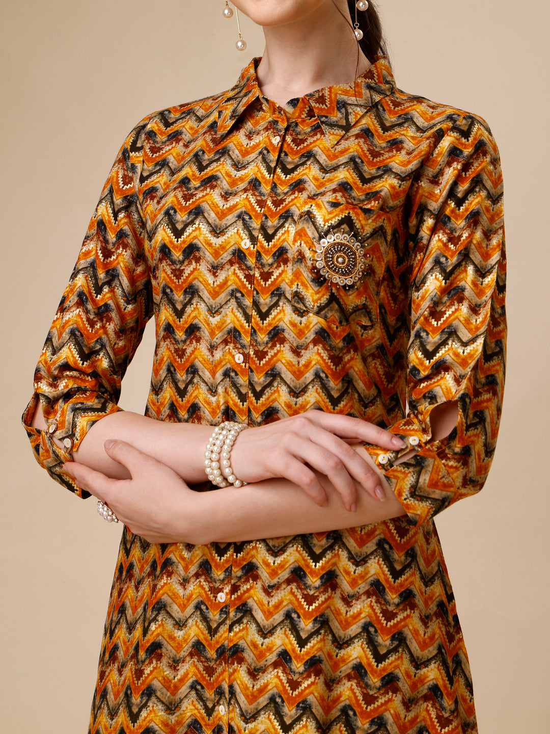 Placement Embroidered Chevron Printed Asymmetric Co-Ords, Multicolor - Hiral Fashion | Grocsy