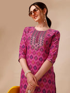 Mirror Embroidered & Printed Kurta With Pant & Dupatta Set, Multicolor - Hiral Fashion | Grocsy