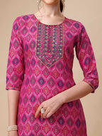 Mirror Embroidered & Printed Kurta With Pant & Dupatta Set, Multicolor - Hiral Fashion | Grocsy