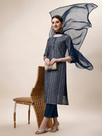 Printed Kurta With Pant And Dupatta Set, Multicolor - Hiral Fashion | Grocsy