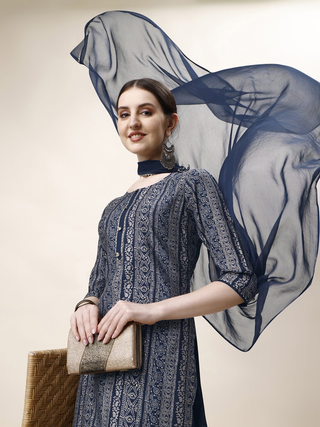 Printed Kurta With Pant And Dupatta Set, Multicolor - Hiral Fashion | Grocsy