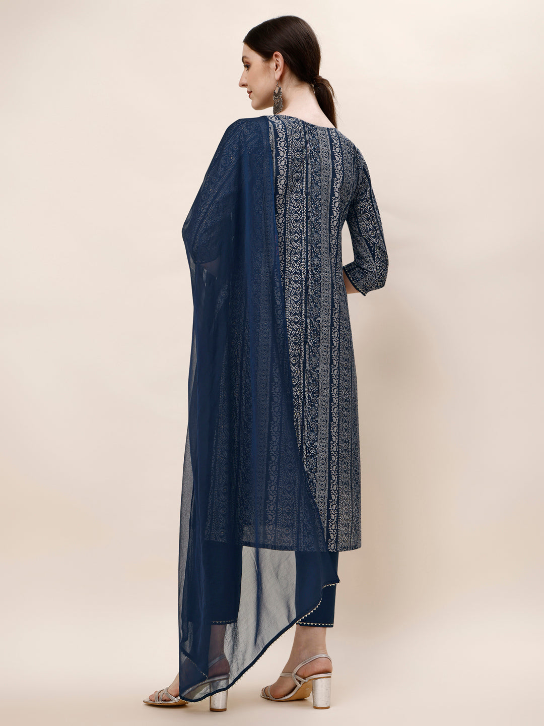 Printed Kurta With Pant And Dupatta Set, Multicolor - Hiral Fashion | Grocsy