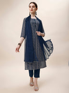 Printed Kurta With Pant And Dupatta Set, Multicolor - Hiral Fashion | Grocsy