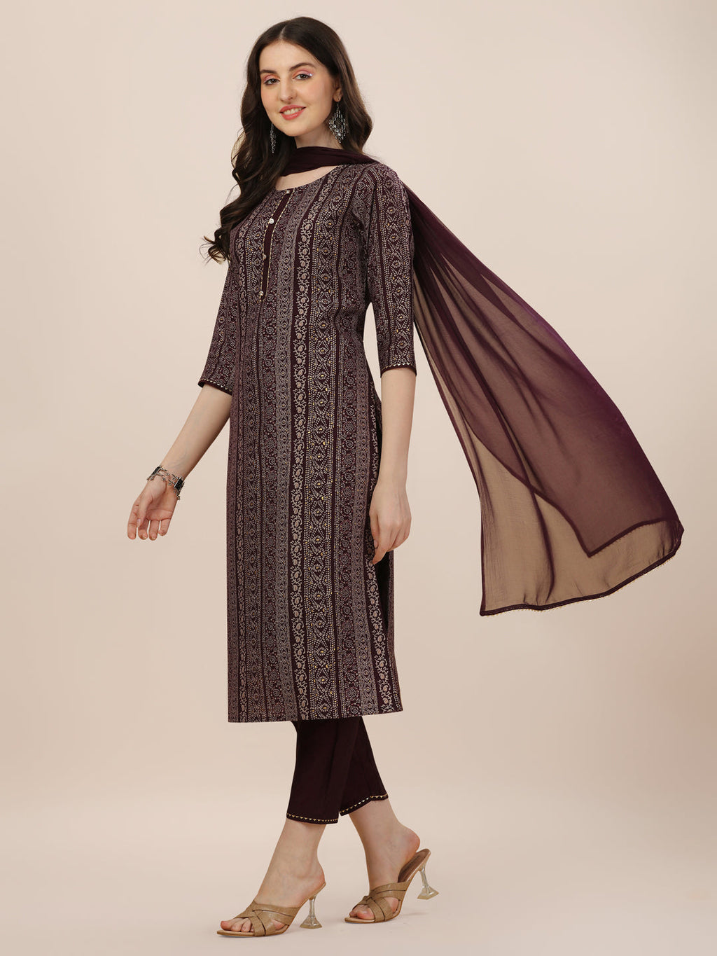 Printed Kurta With Pant And Dupatta Set, Multicolor - Hiral Fashion | Grocsy
