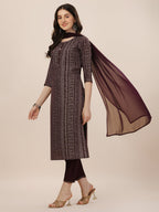 Printed Kurta With Pant And Dupatta Set, Multicolor - Hiral Fashion | Grocsy
