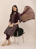 Printed Kurta With Pant And Dupatta Set, Multicolor - Hiral Fashion | Grocsy