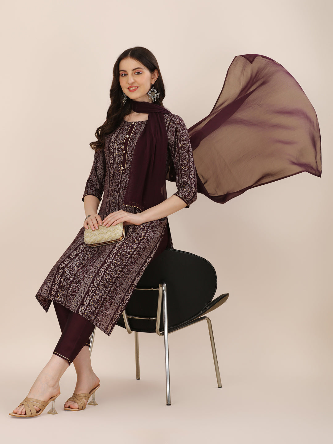 Printed Kurta With Pant And Dupatta Set, Multicolor - Hiral Fashion | Grocsy