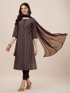 Printed Kurta With Pant And Dupatta Set, Multicolor - Hiral Fashion | Grocsy