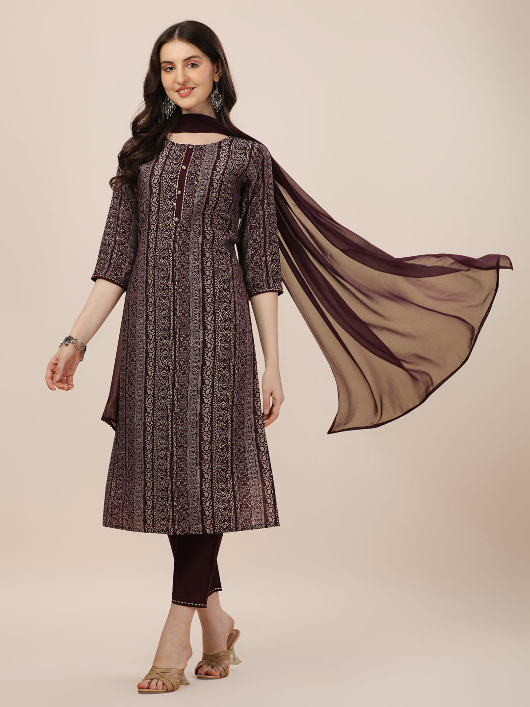 Printed Kurta With Pant And Dupatta Set, Multicolor - Hiral Fashion | Grocsy