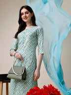Printed Kurta With Pant And Dupatta Set, Multicolor - Hiral Fashion | Grocsy