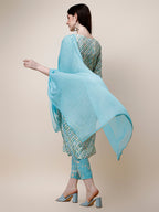 Printed Kurta With Pant And Dupatta Set, Multicolor - Hiral Fashion | Grocsy