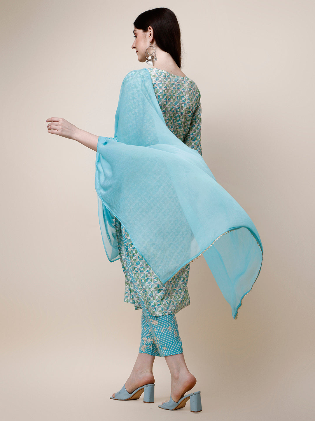 Printed Kurta With Pant And Dupatta Set, Multicolor - Hiral Fashion | Grocsy