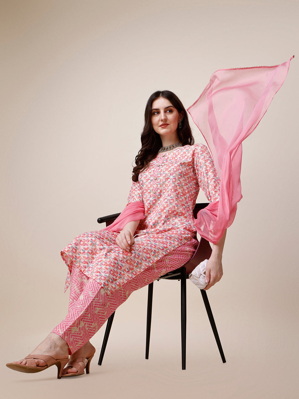 Printed Kurta With Pant And Dupatta Set, Multicolor - Hiral Fashion | Grocsy
