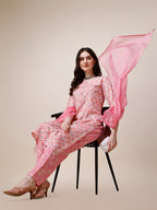 Printed Kurta With Pant And Dupatta Set, Multicolor - Hiral Fashion | Grocsy