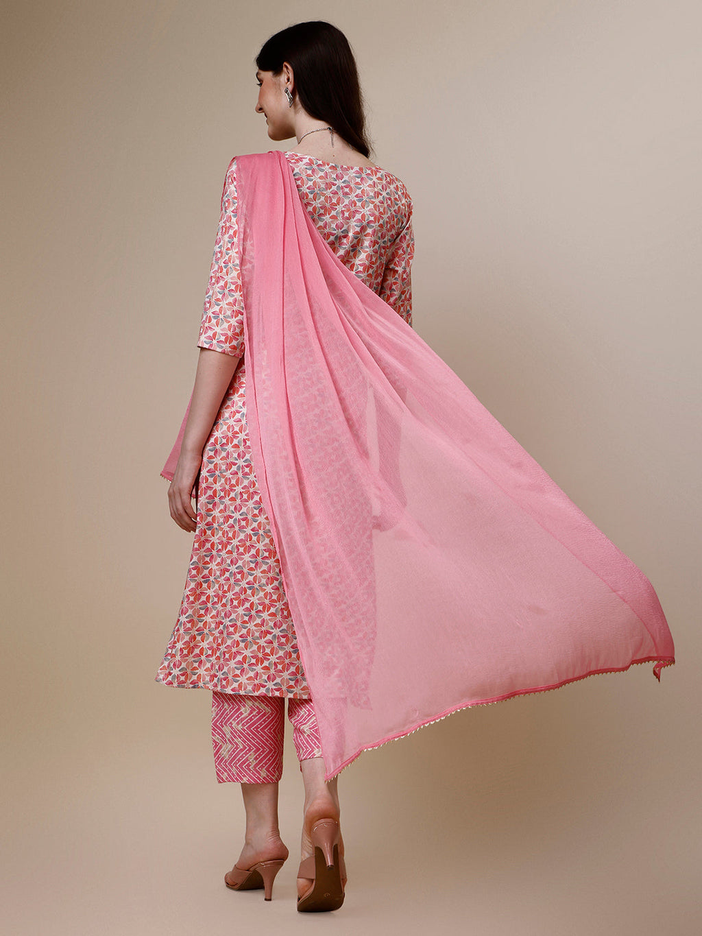 Printed Kurta With Pant And Dupatta Set, Multicolor - Hiral Fashion | Grocsy