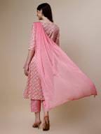 Printed Kurta With Pant And Dupatta Set, Multicolor - Hiral Fashion | Grocsy