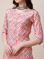 Printed Kurta With Pant And Dupatta Set, Multicolor - Hiral Fashion | Grocsy