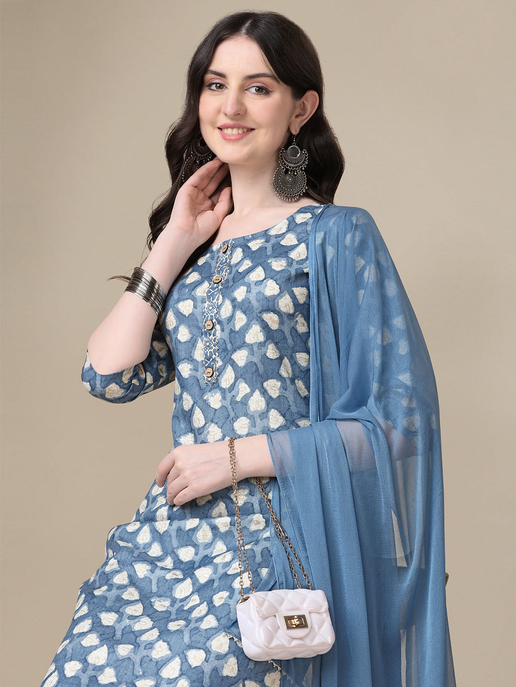 Printed Kurta With Pant & Dupatta Set, Multicolor - Hiral Fashion | Grocsy
