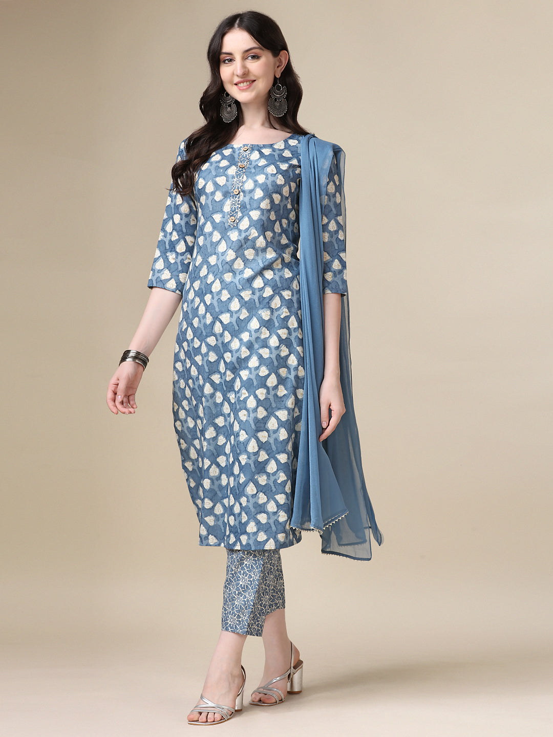 Printed Kurta With Pant & Dupatta Set, Multicolor - Hiral Fashion | Grocsy