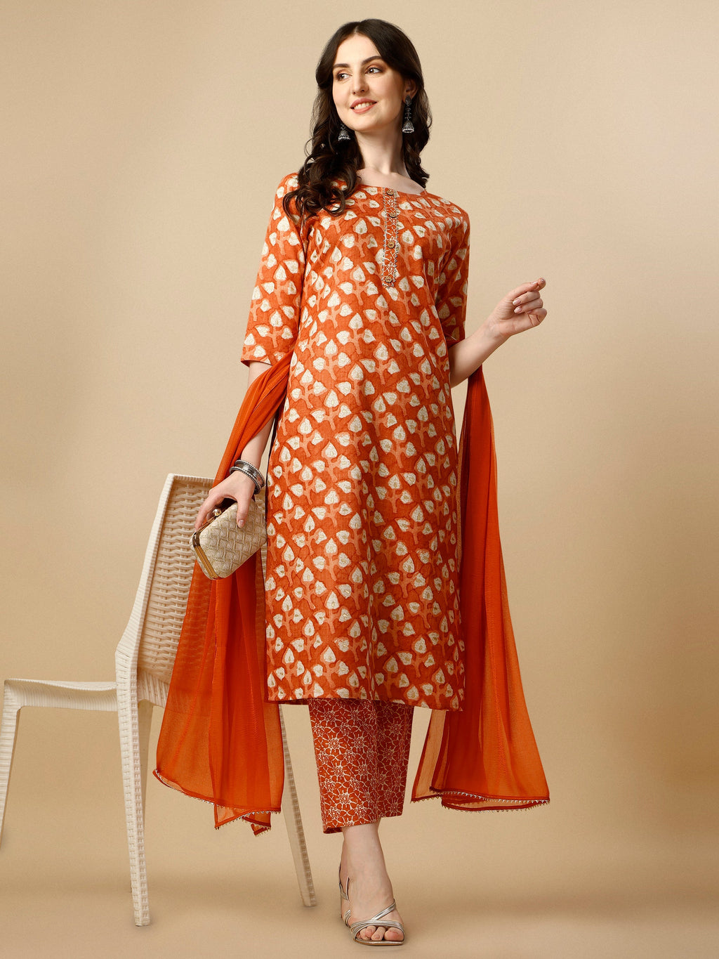 Printed Kurta With Pant And Dupatta Set, Multicolor - Hiral Fashion | Grocsy