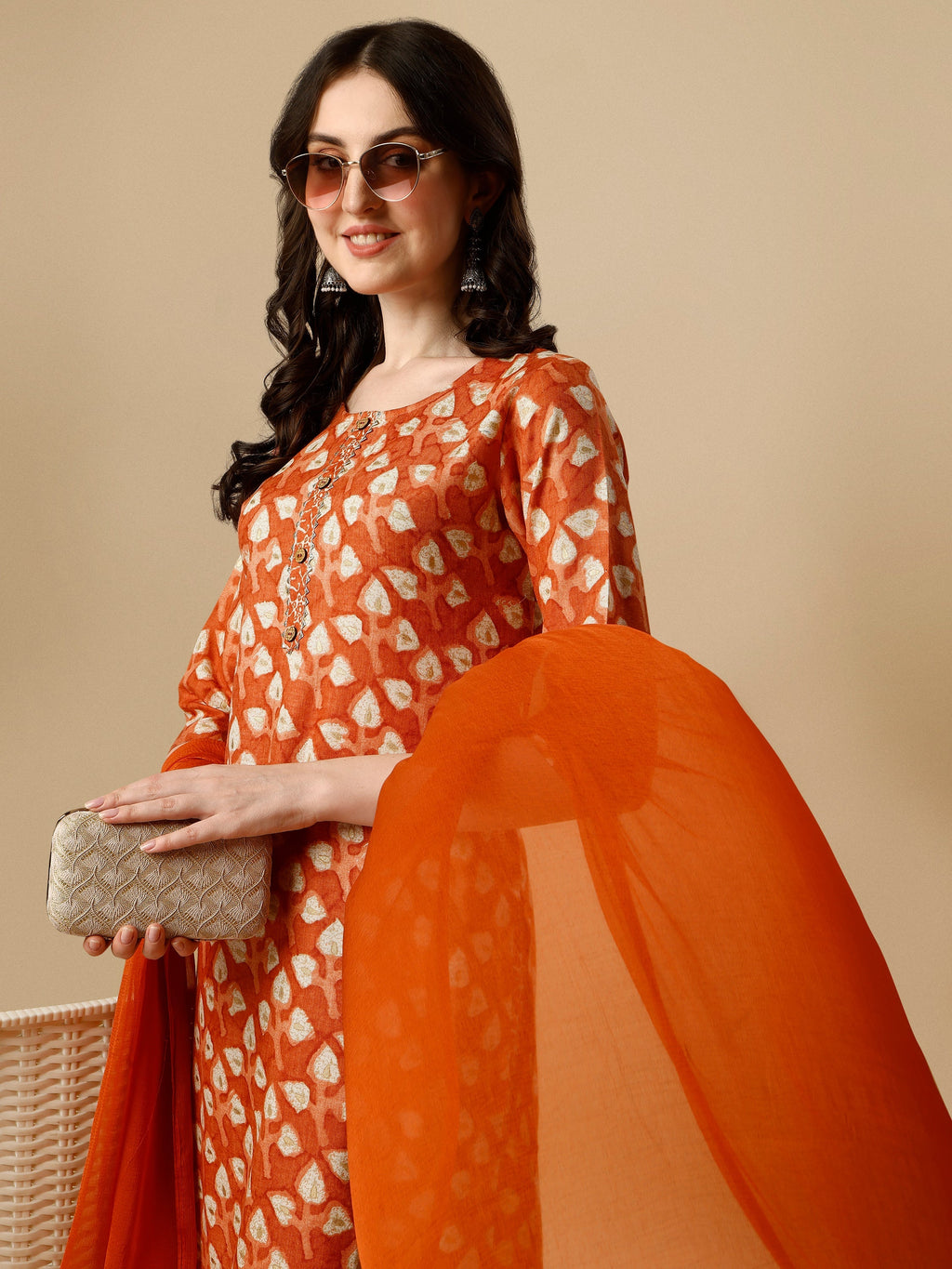 Printed Kurta With Pant And Dupatta Set, Multicolor - Hiral Fashion | Grocsy