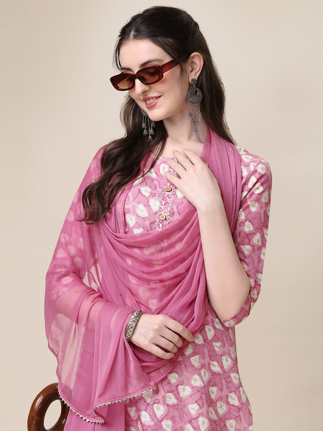 Printed Kurta With Pant And Dupatta Set, Multicolor - Hiral Fashion | Grocsy