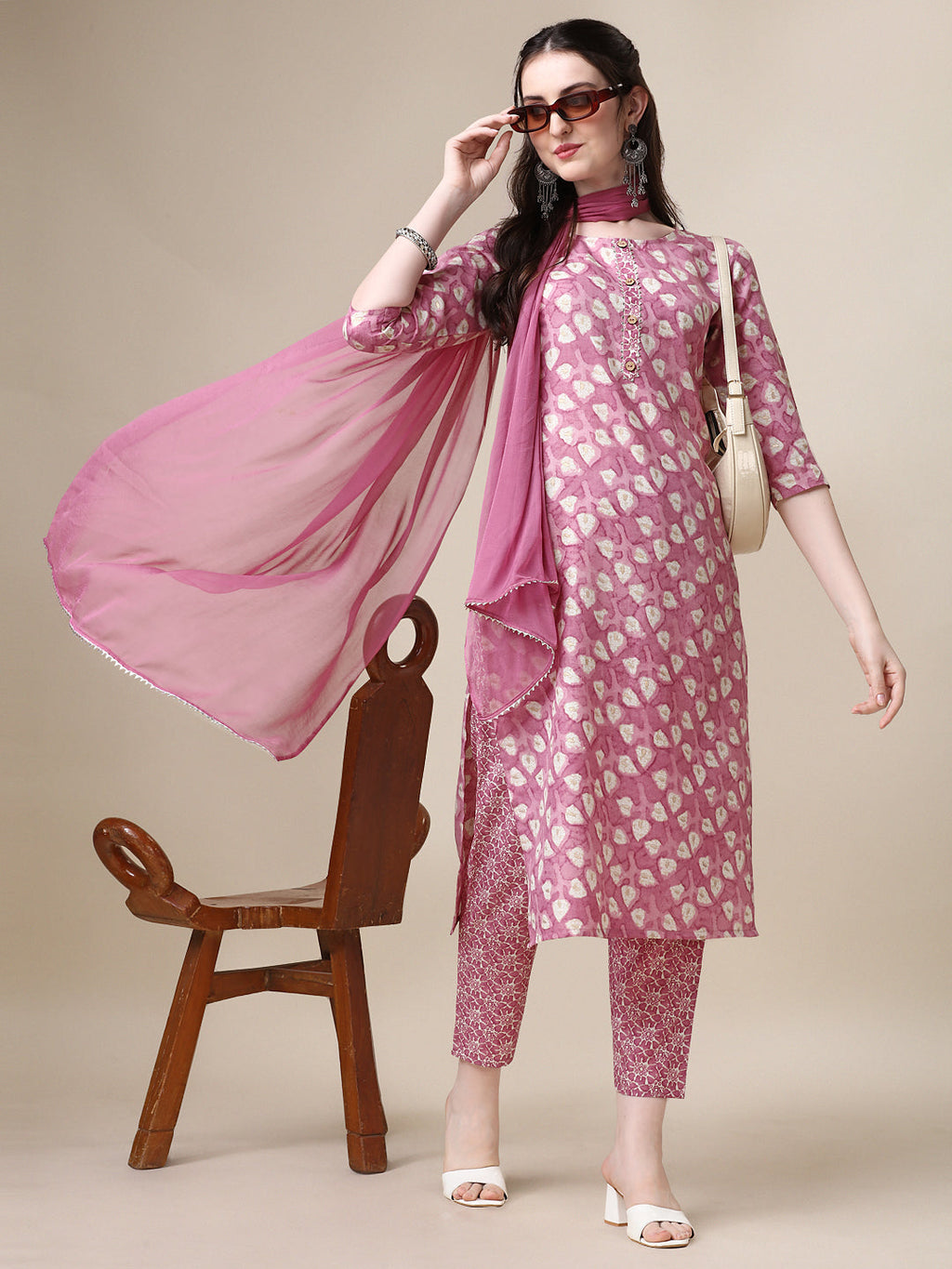 Printed Kurta With Pant And Dupatta Set, Multicolor - Hiral Fashion | Grocsy
