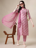Printed Kurta With Pant And Dupatta Set, Multicolor - Hiral Fashion | Grocsy