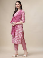 Printed Kurta With Pant And Dupatta Set, Multicolor - Hiral Fashion | Grocsy