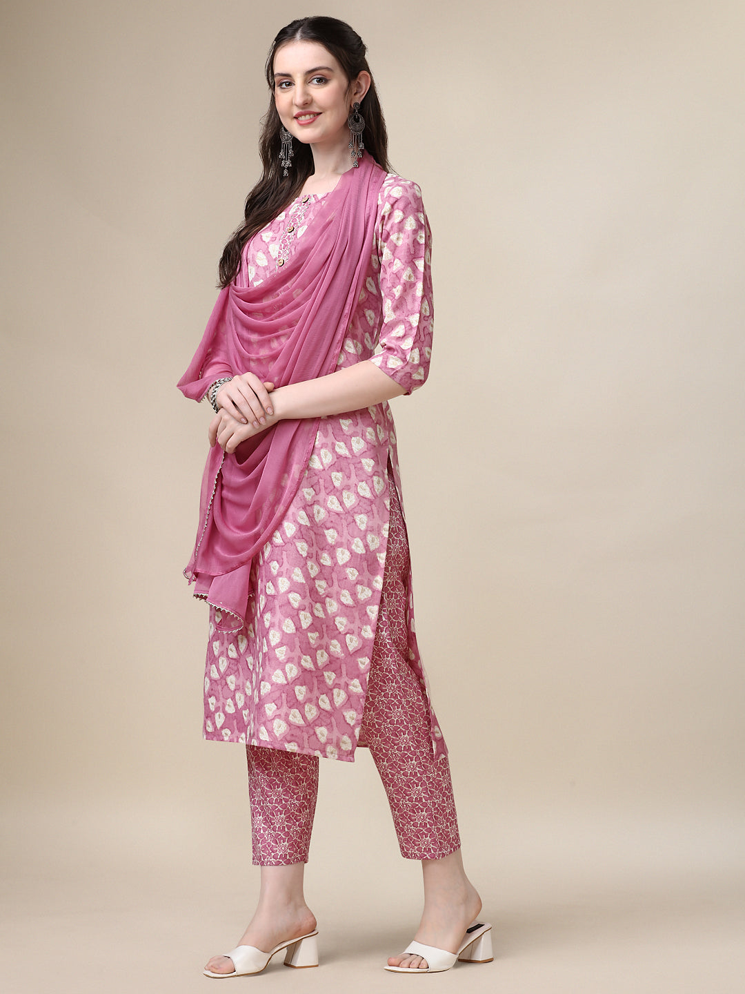 Printed Kurta With Pant And Dupatta Set, Multicolor - Hiral Fashion | Grocsy