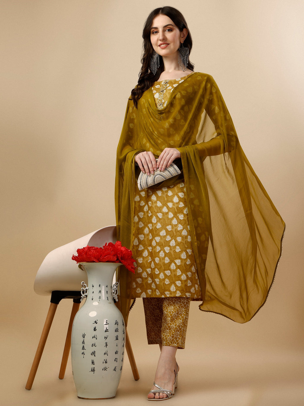 Printed Kurta With Pant & Dupatta Set, Multicolor - Hiral Fashion | Grocsy