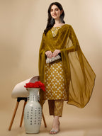 Printed Kurta With Pant & Dupatta Set, Multicolor - Hiral Fashion | Grocsy