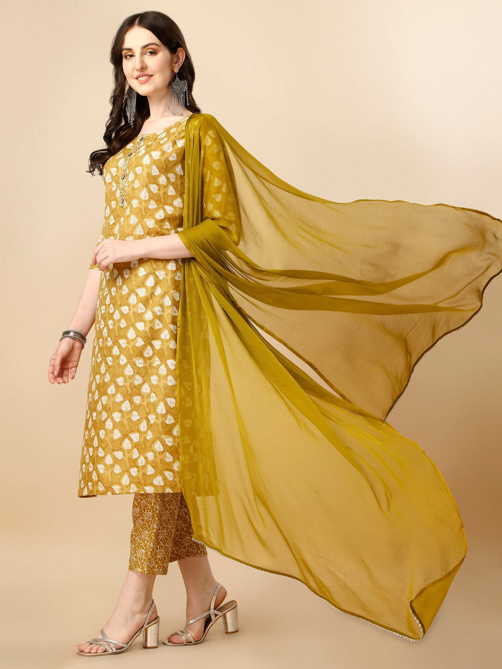 Printed Kurta With Pant & Dupatta Set, Multicolor - Hiral Fashion | Grocsy