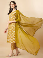 Printed Kurta With Pant & Dupatta Set, Multicolor - Hiral Fashion | Grocsy