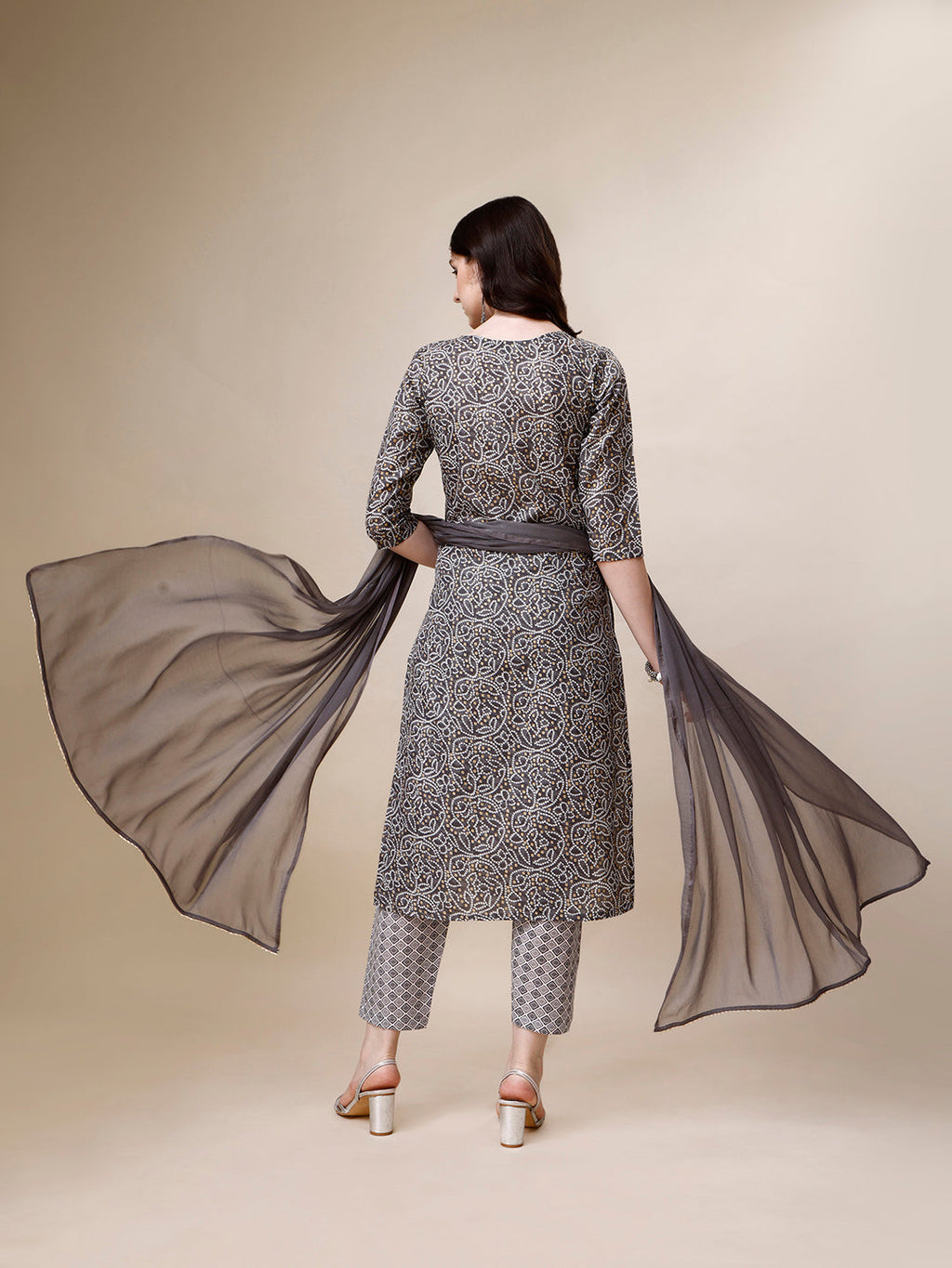 Thread Embroidered Bandhani Printed Kurta With Pant And Dupatta Set, Multicolor - Hiral Fashion | Grocsy