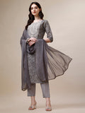 Thread Embroidered Bandhani Printed Kurta With Pant And Dupatta Set, Multicolor - Hiral Fashion | Grocsy