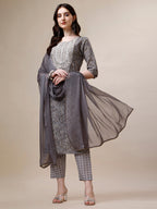 Thread Embroidered Bandhani Printed Kurta With Pant And Dupatta Set, Multicolor - Hiral Fashion | Grocsy