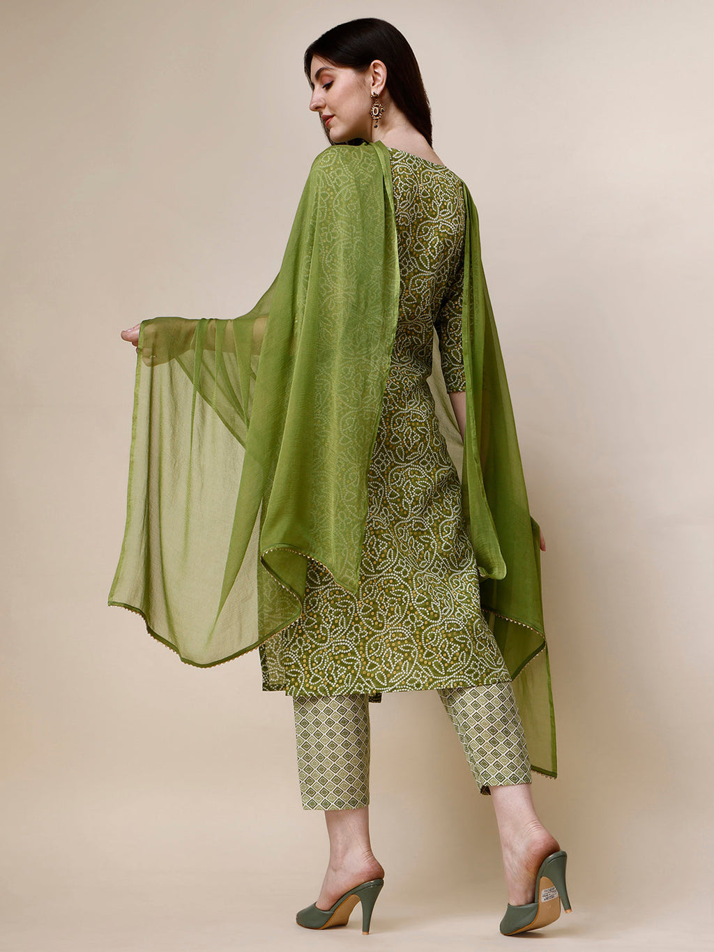 Thread Embroidered Bandhani Printed Kurta With Pant And Dupatta Set, Multicolor - Hiral Fashion | Grocsy