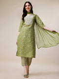Thread Embroidered Bandhani Printed Kurta With Pant And Dupatta Set, Multicolor - Hiral Fashion | Grocsy
