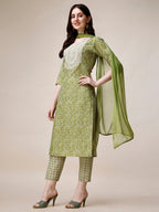 Thread Embroidered Bandhani Printed Kurta With Pant And Dupatta Set, Multicolor - Hiral Fashion | Grocsy