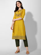 Embroidered Kurta With Pant & Printed Dupatta Set, Multicolor - Hiral Fashion | Grocsy