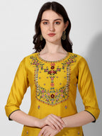 Embroidered Kurta With Pant & Printed Dupatta Set, Multicolor - Hiral Fashion | Grocsy