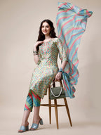 Ethnic Motif Printed & Embroidered Kurta With Pant And Dupatta Set, Multicolor - Hiral Fashion | Grocsy