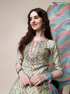 Ethnic Motif Printed & Embroidered Kurta With Pant And Dupatta Set, Multicolor - Hiral Fashion | Grocsy
