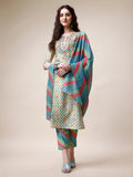 Ethnic Motif Printed & Embroidered Kurta With Pant And Dupatta Set, Multicolor - Hiral Fashion | Grocsy