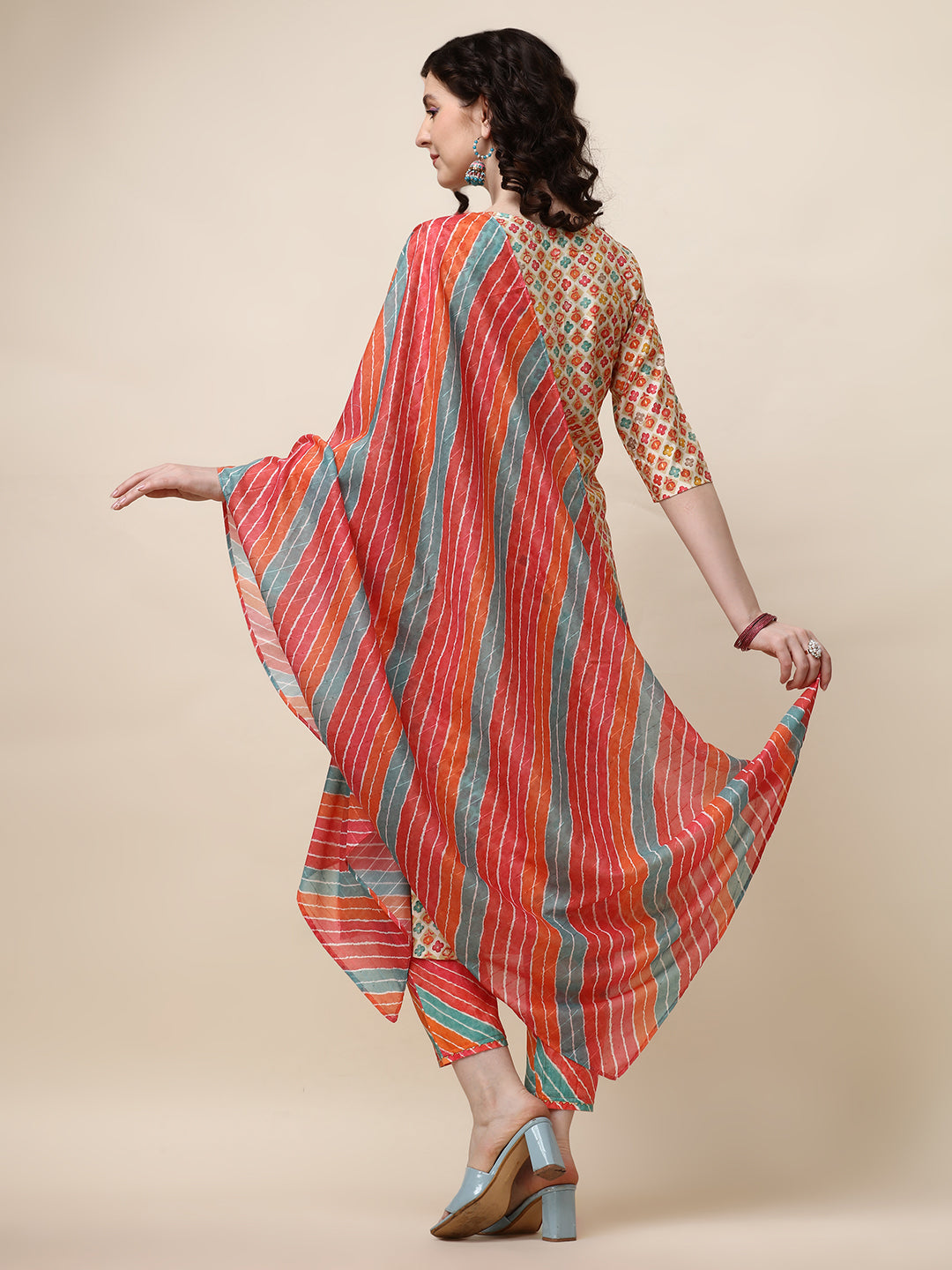 Ethnic Motif Printed & Embroidered Kurta With Pant And Dupatta Set, Multicolor - Hiral Fashion | Grocsy