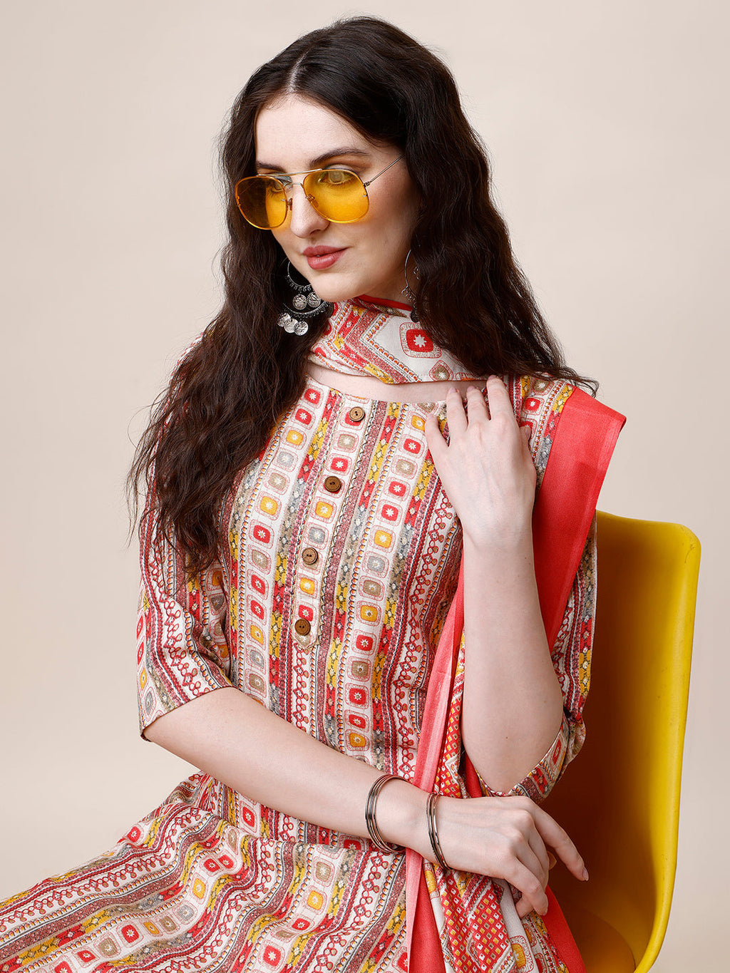 Cotton Printed Kurta With Pant And Dupatta Set, Multicolor - Hiral Fashion | Grocsy