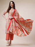 Cotton Printed Kurta With Pant And Dupatta Set, Multicolor - Hiral Fashion | Grocsy